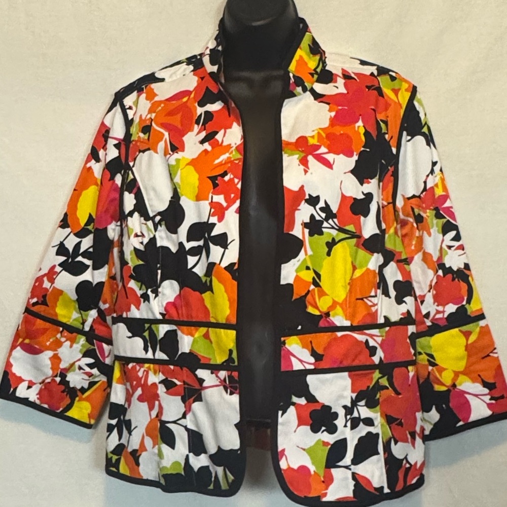 B-75 Multiples Colorful Floral Open 1/2 Sleeve Blazer Suit Jacket Size M